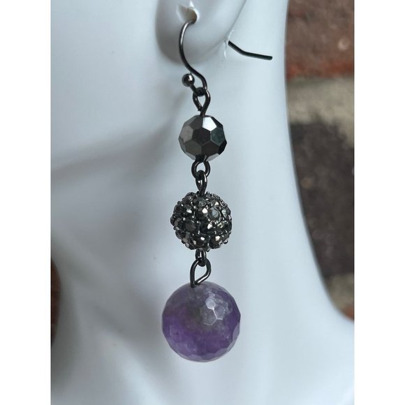 Purple Quartz Silver Dangle Earrings - Picture 4 of 6